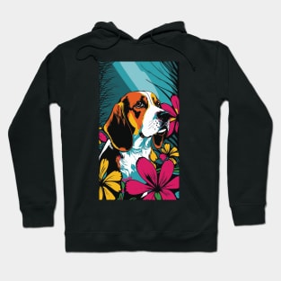 Beagle Dog Vibrant Tropical Flower Tall Retro Vintage Digital Pop Art Portrait 2 Hoodie